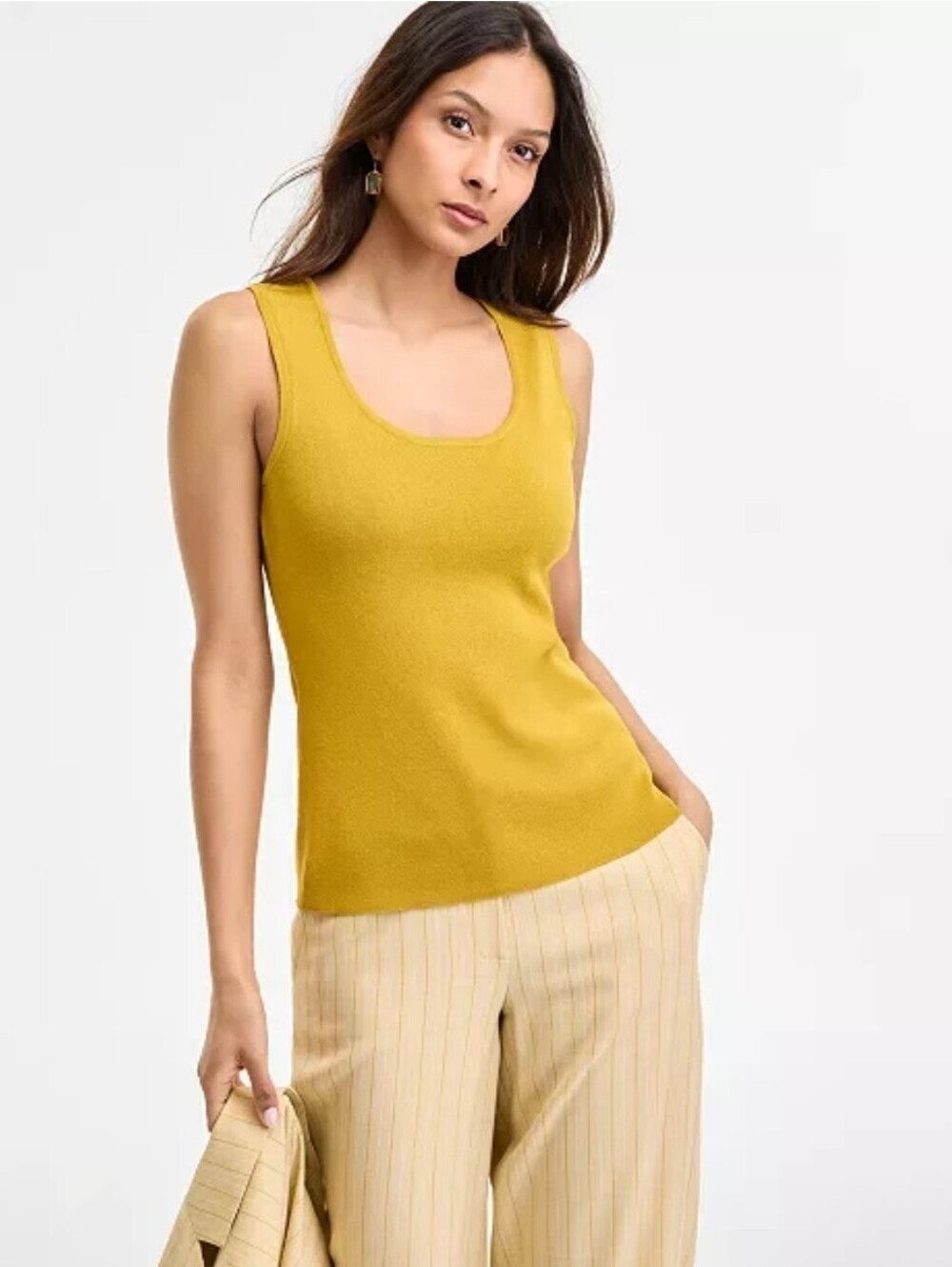 Tahari ASL Marigold Ribbed Knit Sweater Tank - Vibrant Office Layer